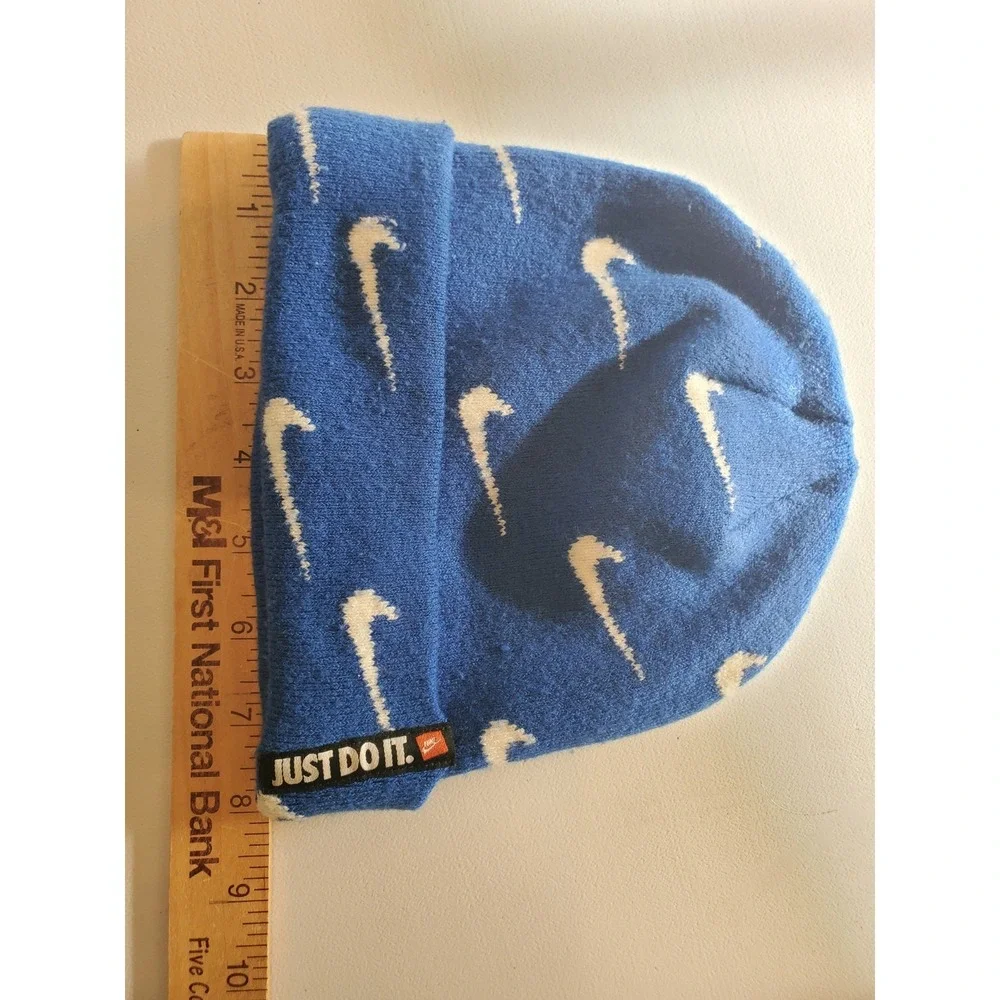 Nike Just Do It Youth Size Sock Hat Beanie Winter Cap Blue With Logos